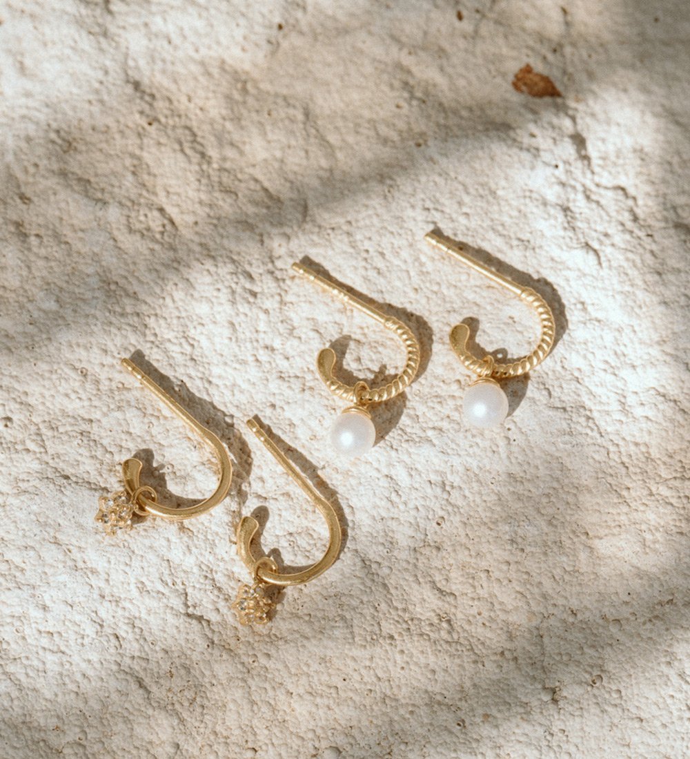 Tiny Pearl Hoops - Gold