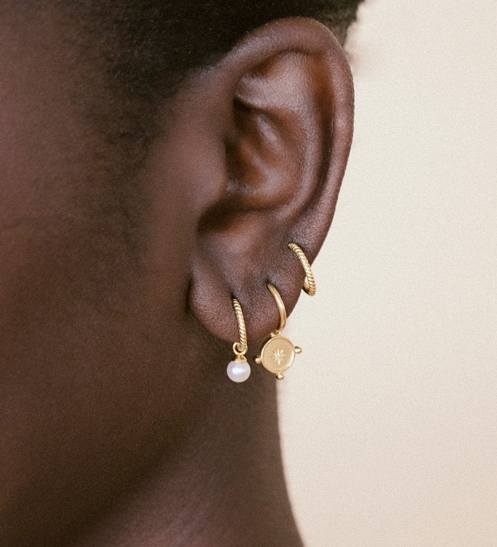 Tiny Pearl Hoops - Gold