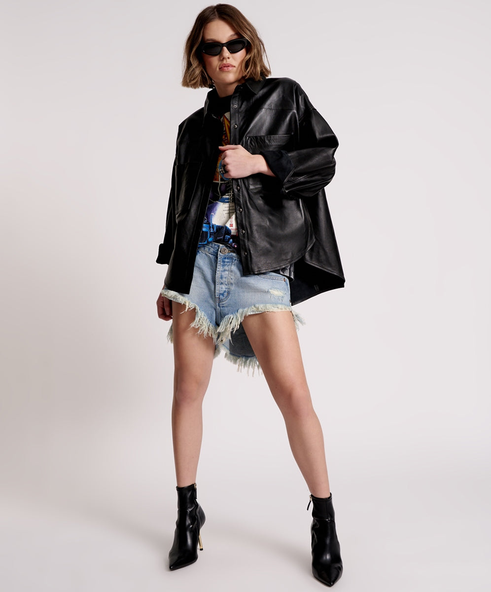 Last Kiss Leather Daria Shacket - Black