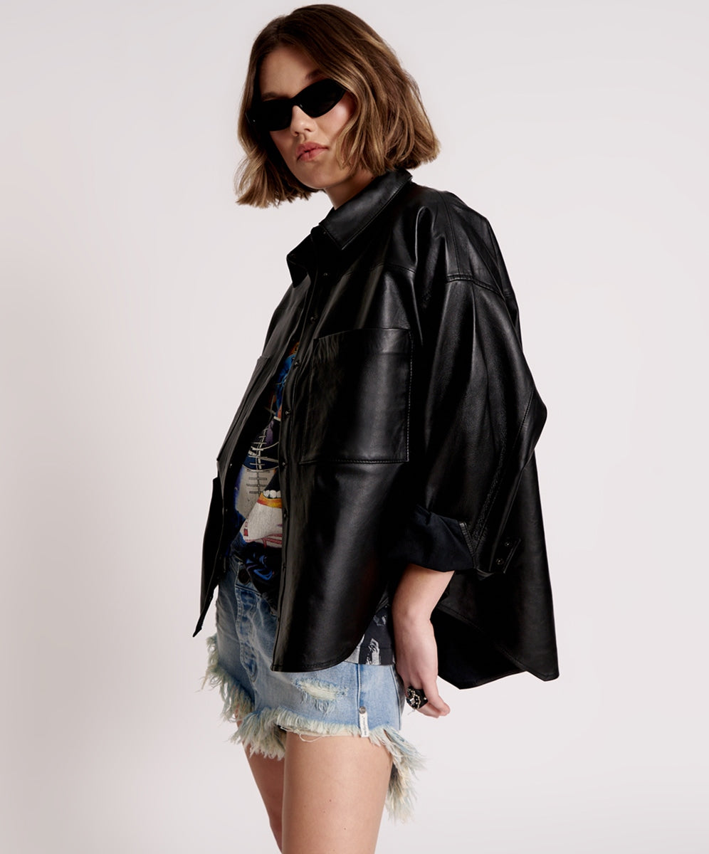Last Kiss Leather Daria Shacket - Black