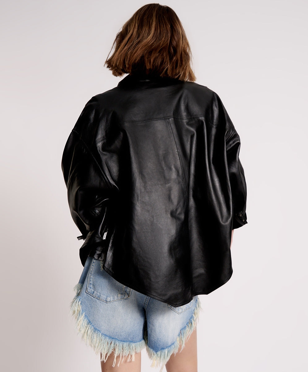 Last Kiss Leather Daria Shacket - Black