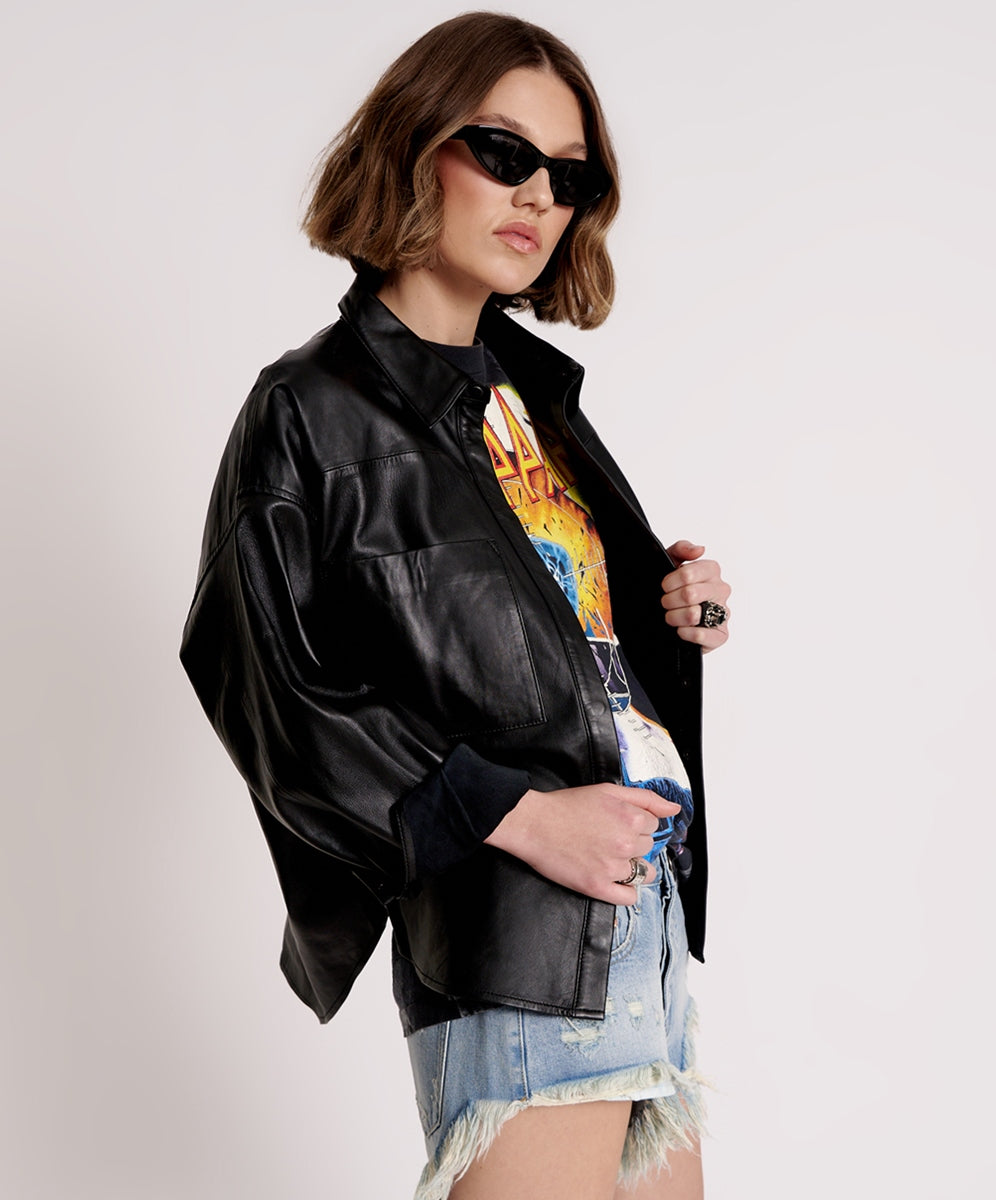 Last Kiss Leather Daria Shacket - Black