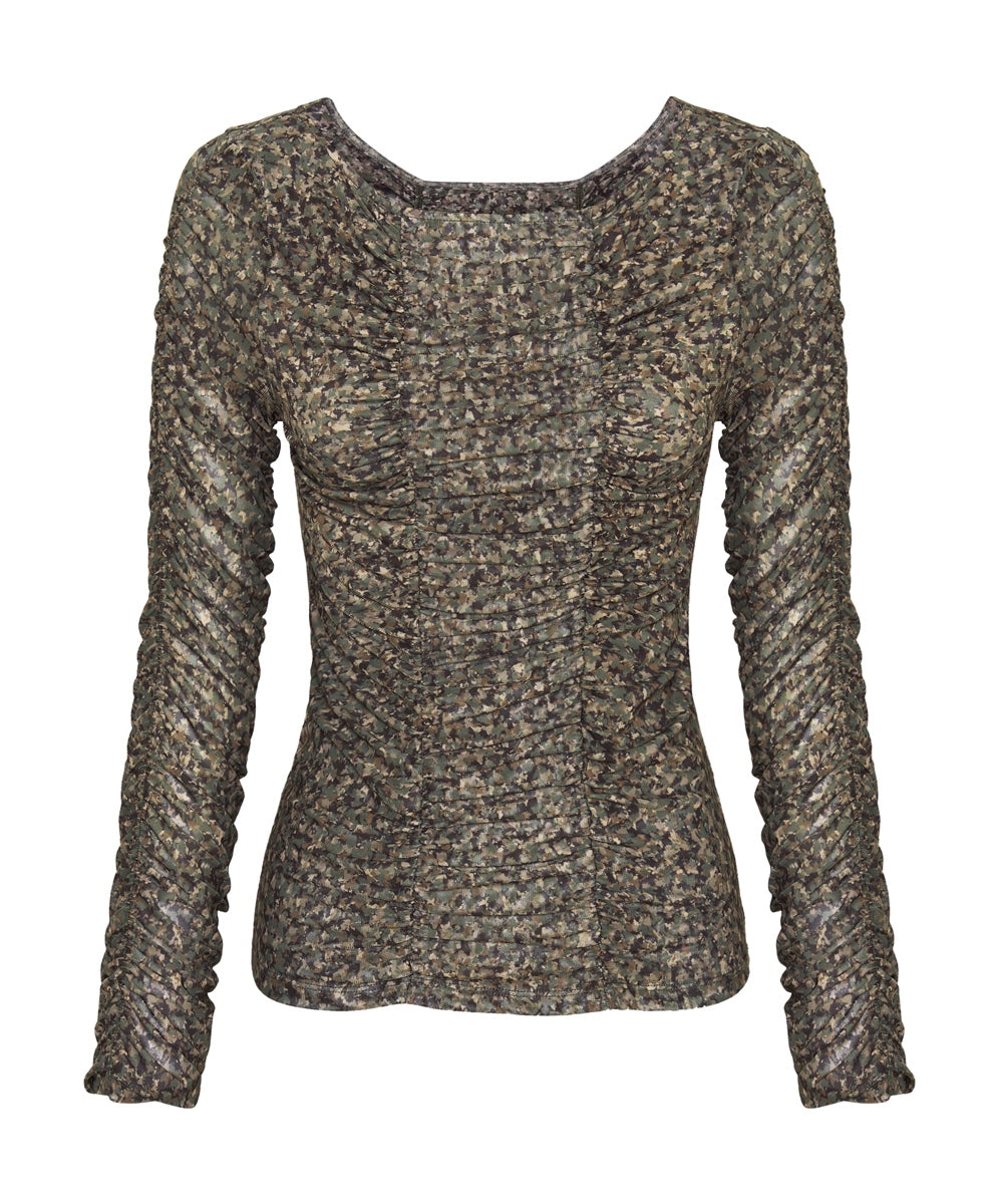 Camo Night Fever Long Sleeve Mesh Top
