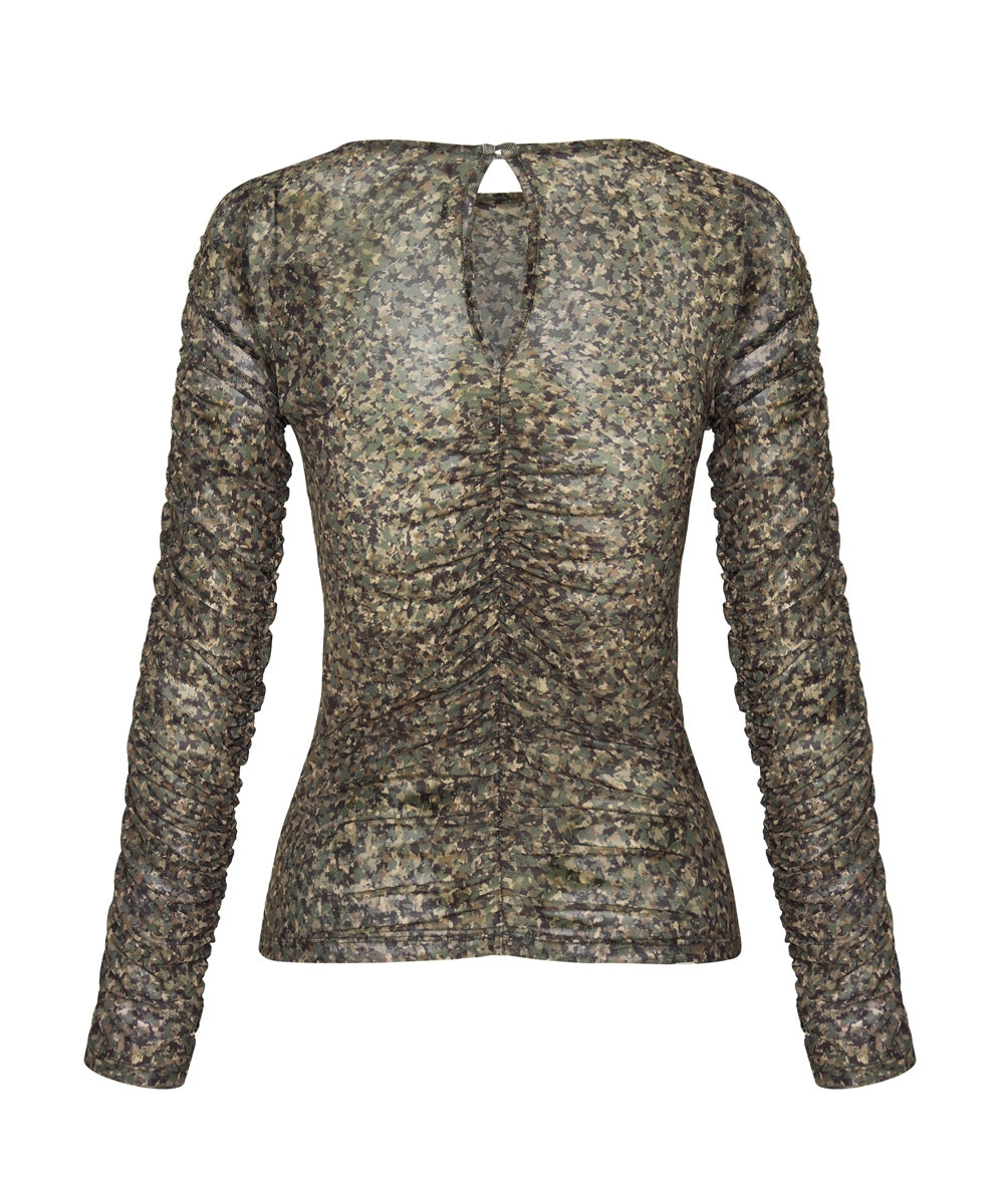 Camo Night Fever Long Sleeve Mesh Top