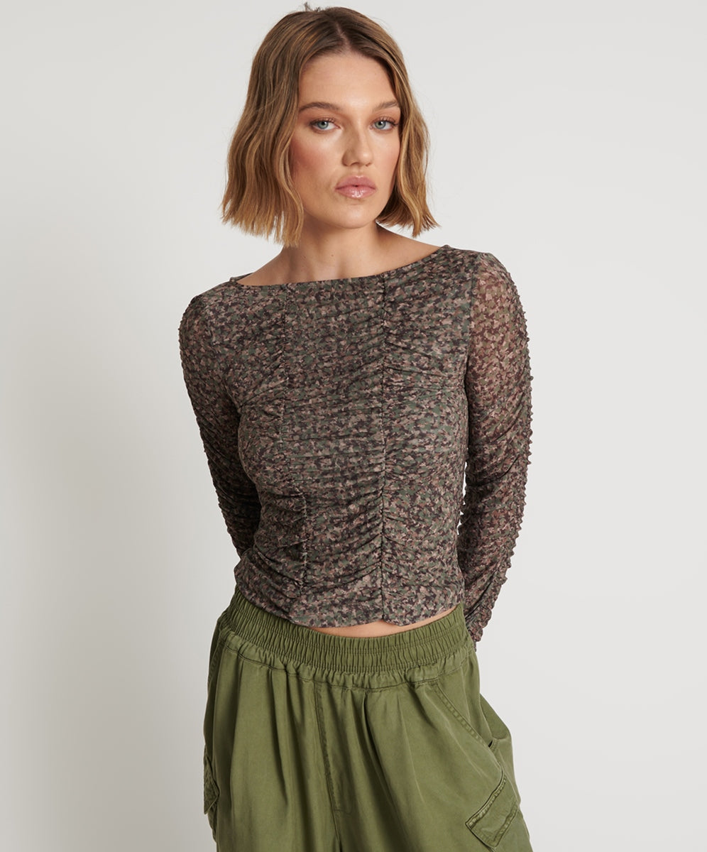 Camo Night Fever Long Sleeve Mesh Top