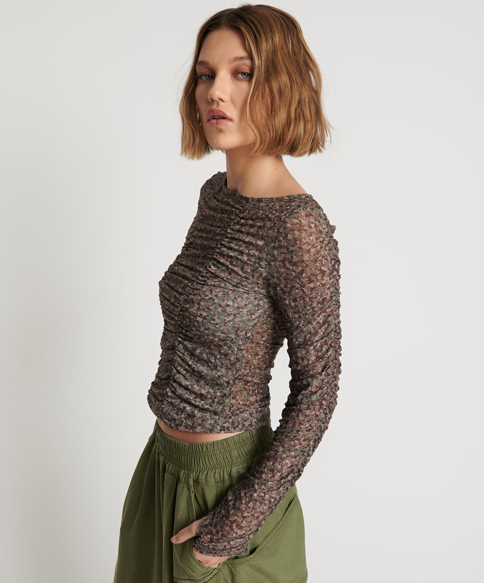 Camo Night Fever Long Sleeve Mesh Top