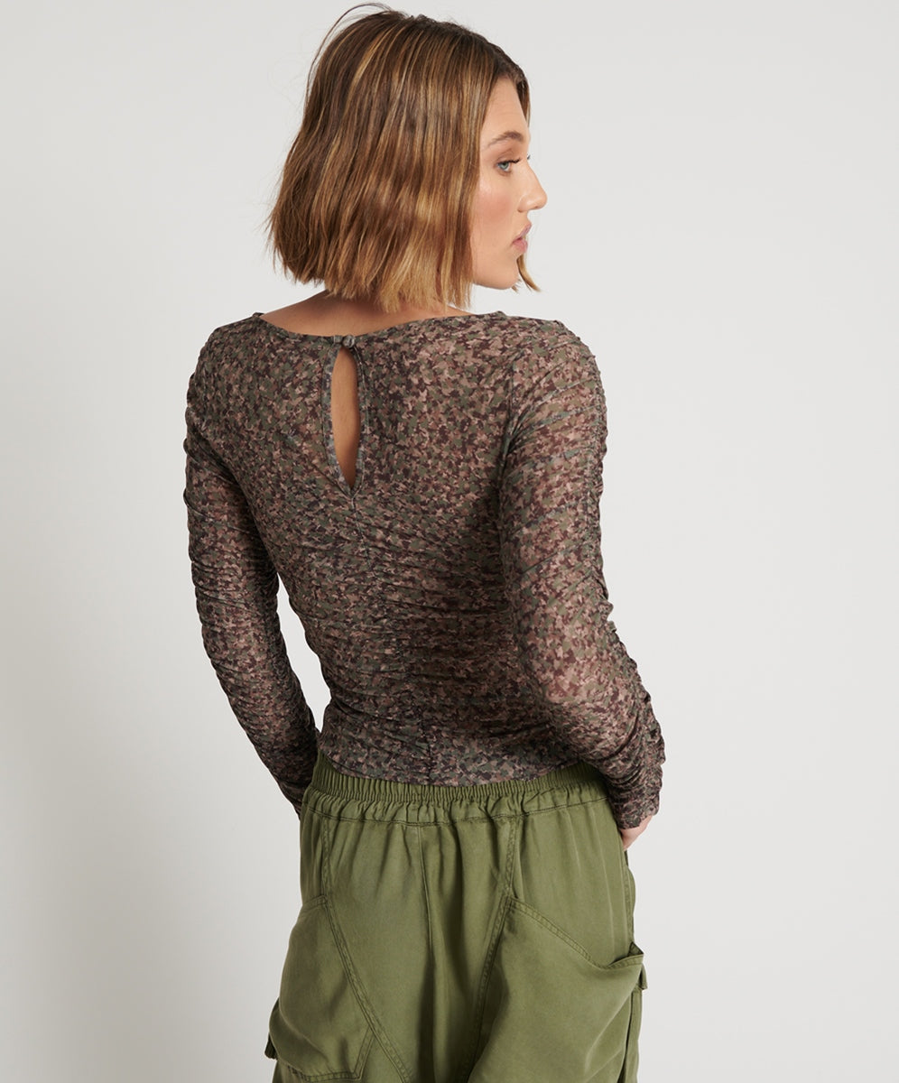 Camo Night Fever Long Sleeve Mesh Top