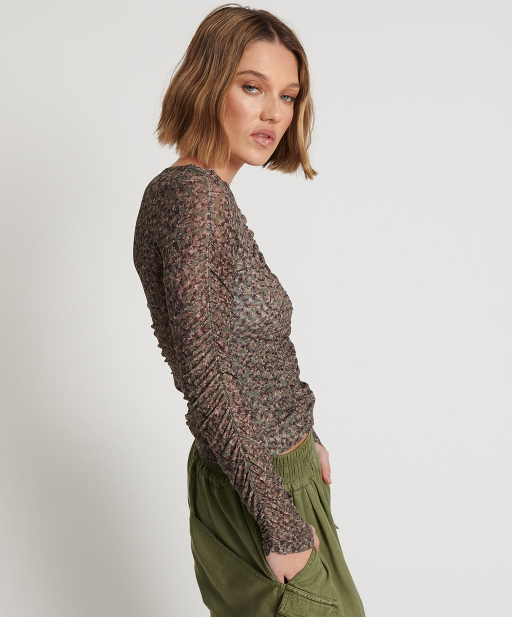 Camo Night Fever Long Sleeve Mesh Top