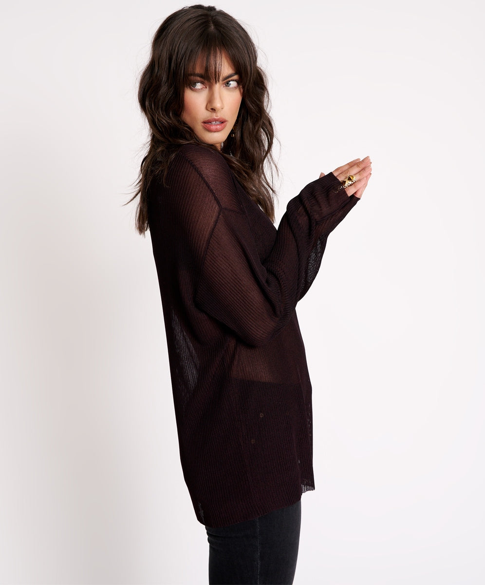 Amity Sheer Rib Knit Top - Licorice