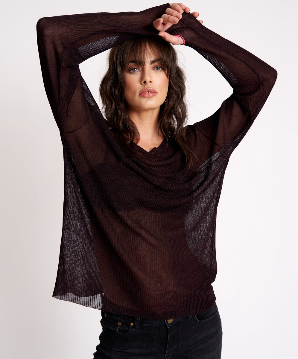 Amity Sheer Rib Knit Top - Licorice