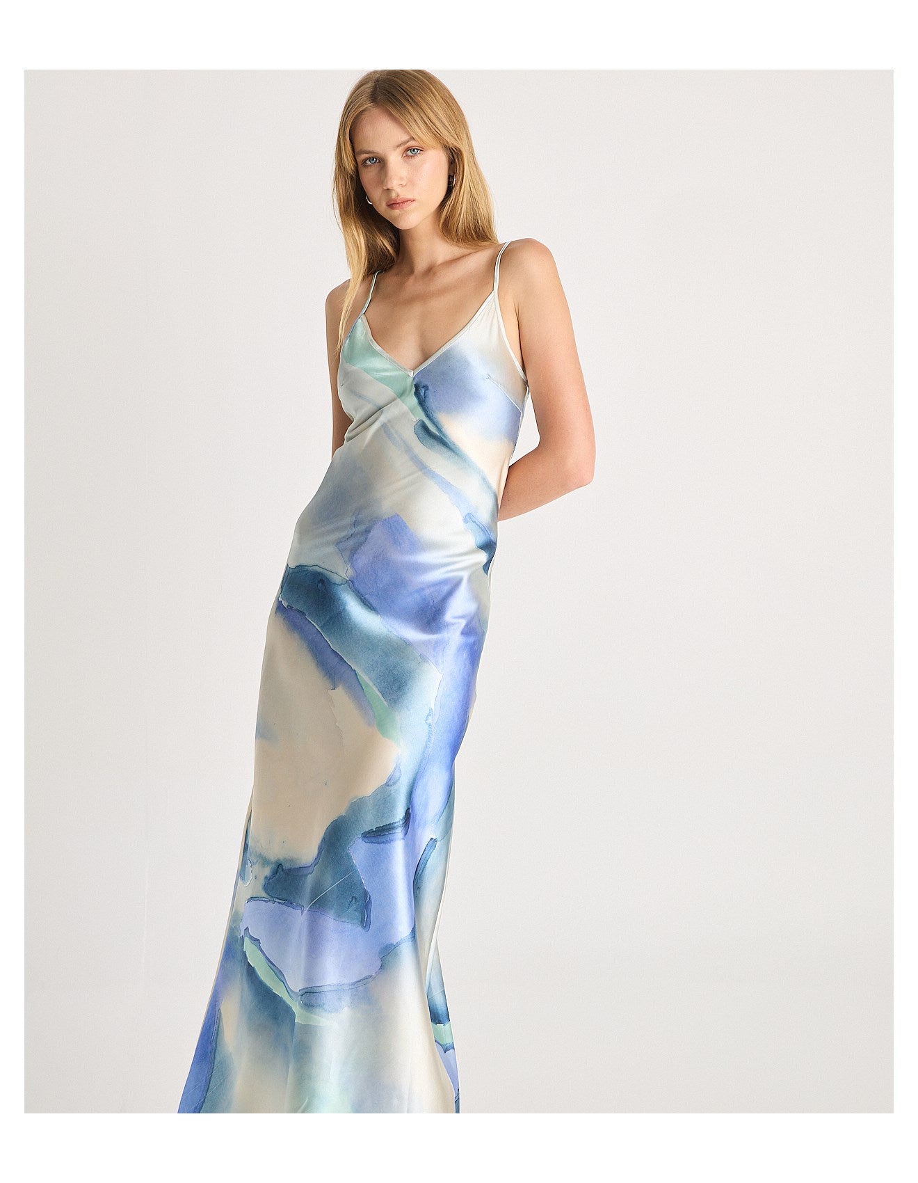 Satin Maxi Dress - Print Blue