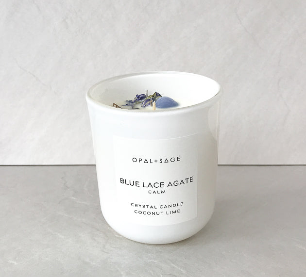 Blue Lace Agate Crystal Candle -Creativity