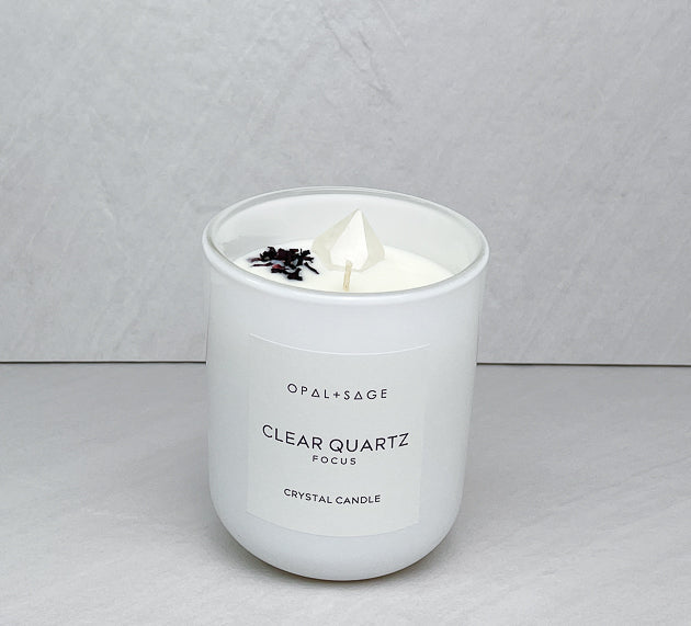 Clear Quartz Crystal Candle -Focus