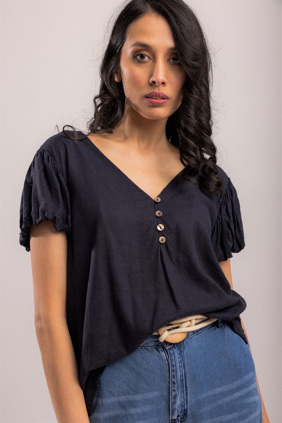 Halfmoon Blouse - Navy