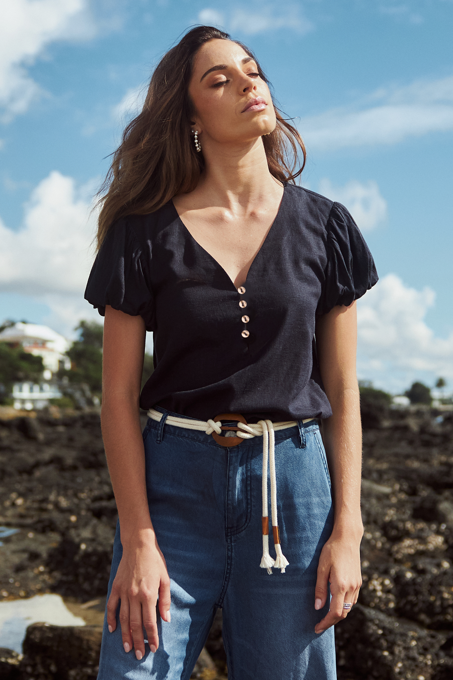 Halfmoon Blouse - Navy
