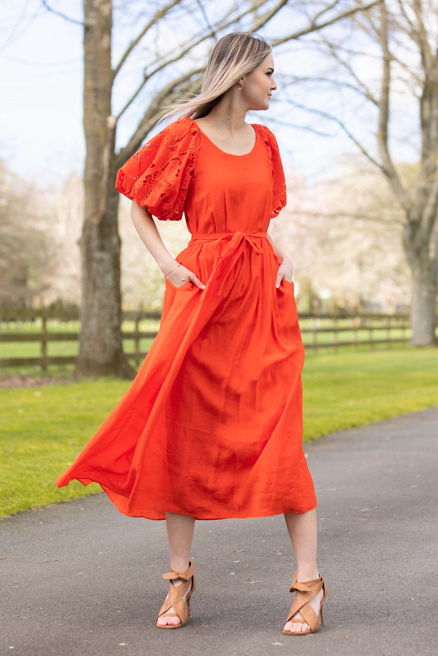 Hanalei Midi Lace Dress - Orange