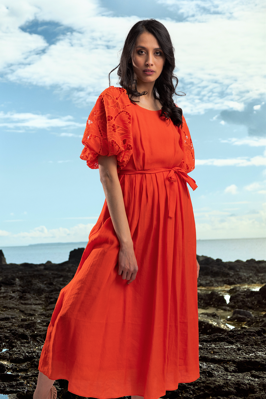 Hanalei Midi Lace Dress - Orange