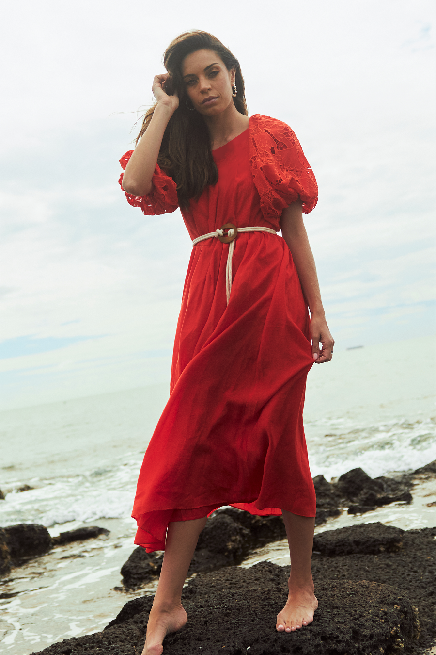 Hanalei Midi Lace Dress - Orange