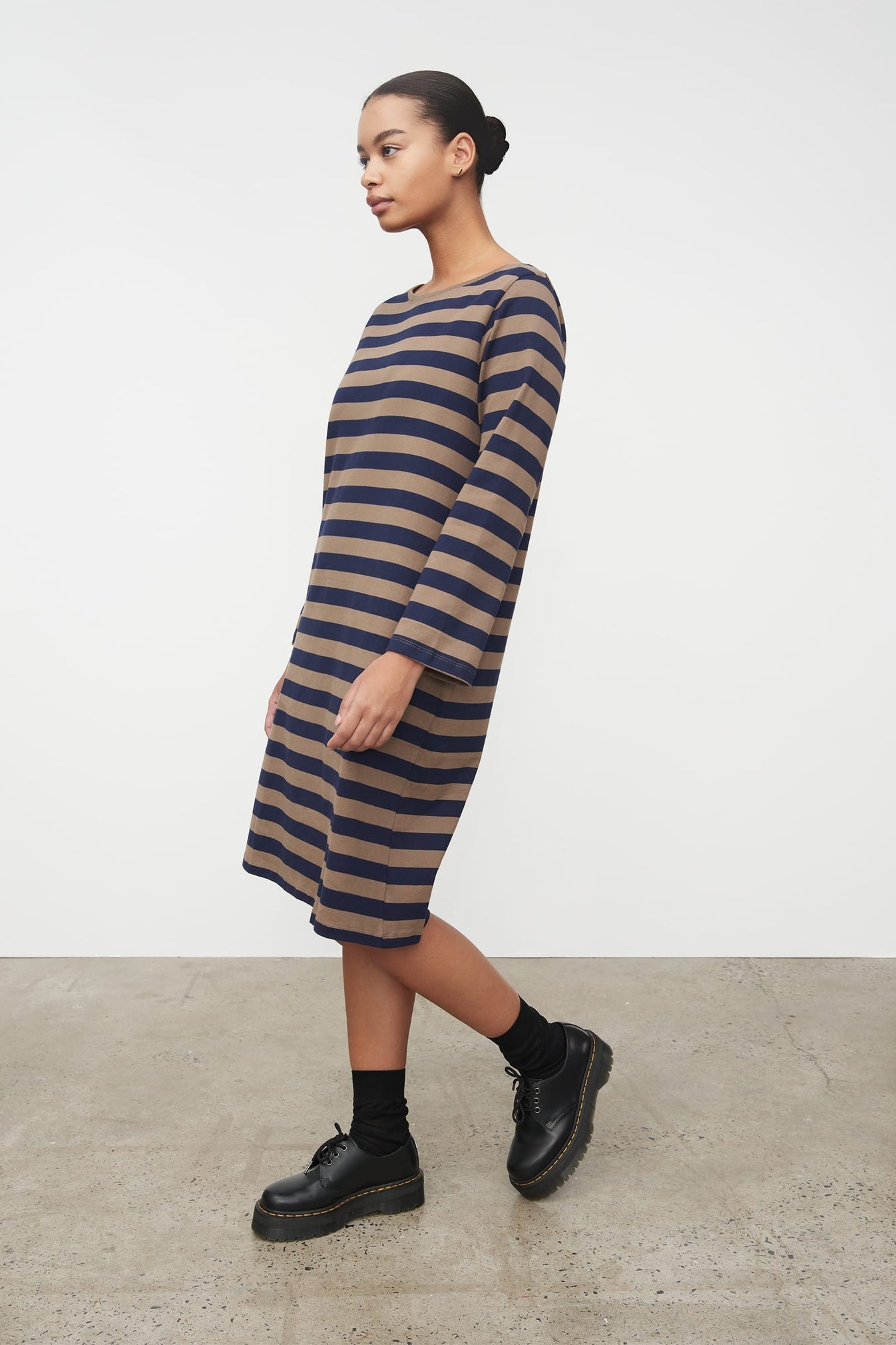 Breton Dress - Navy/Taupe Stripe
