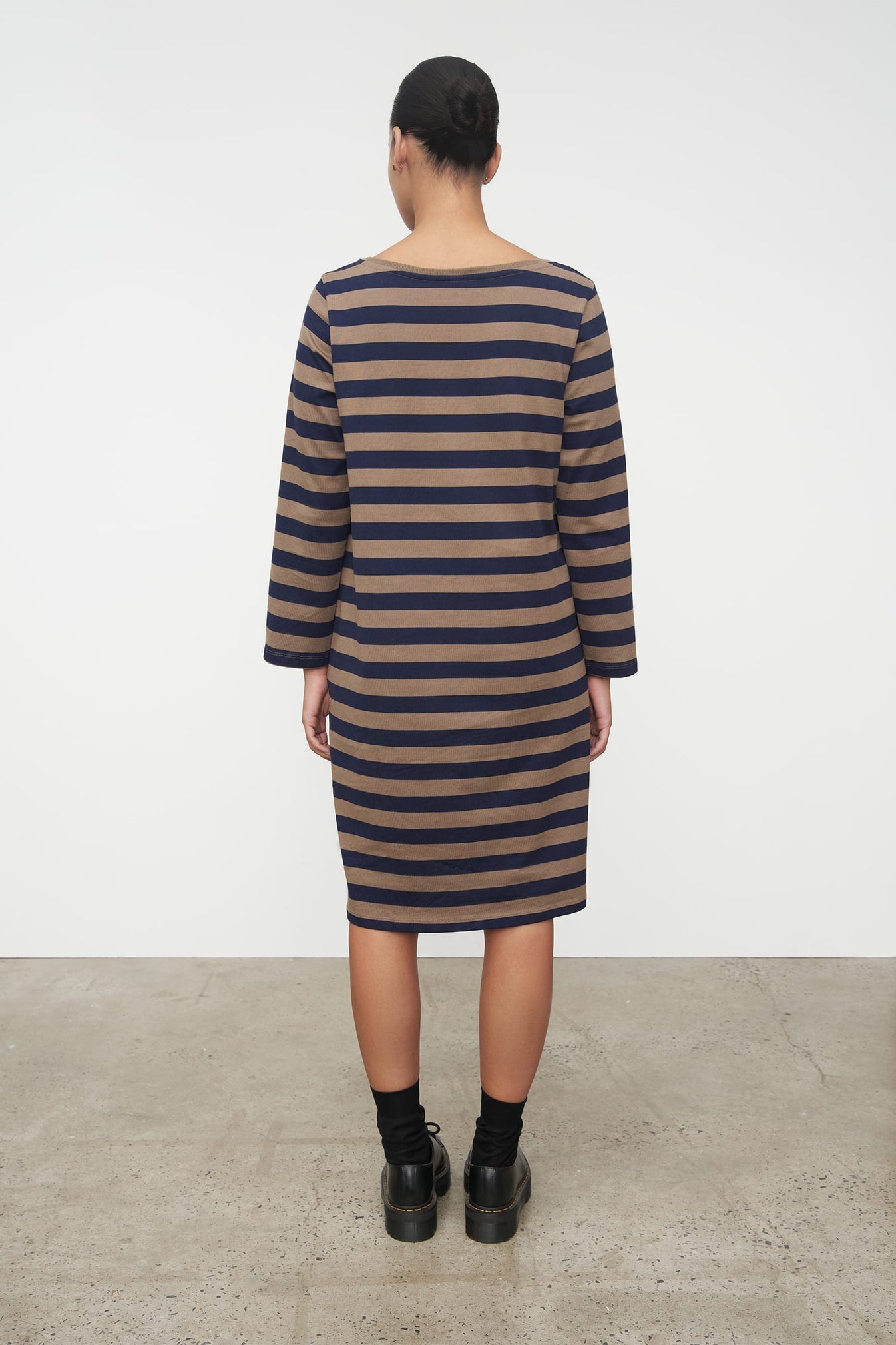 Breton Dress - Navy/Taupe Stripe