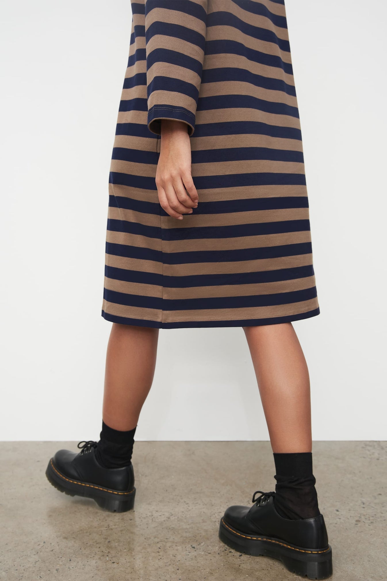 Breton Dress - Navy/Taupe Stripe