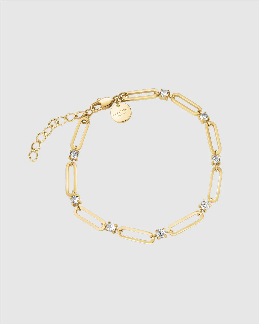 Round Crystals and Paperclip Bracelet - Gold J1024