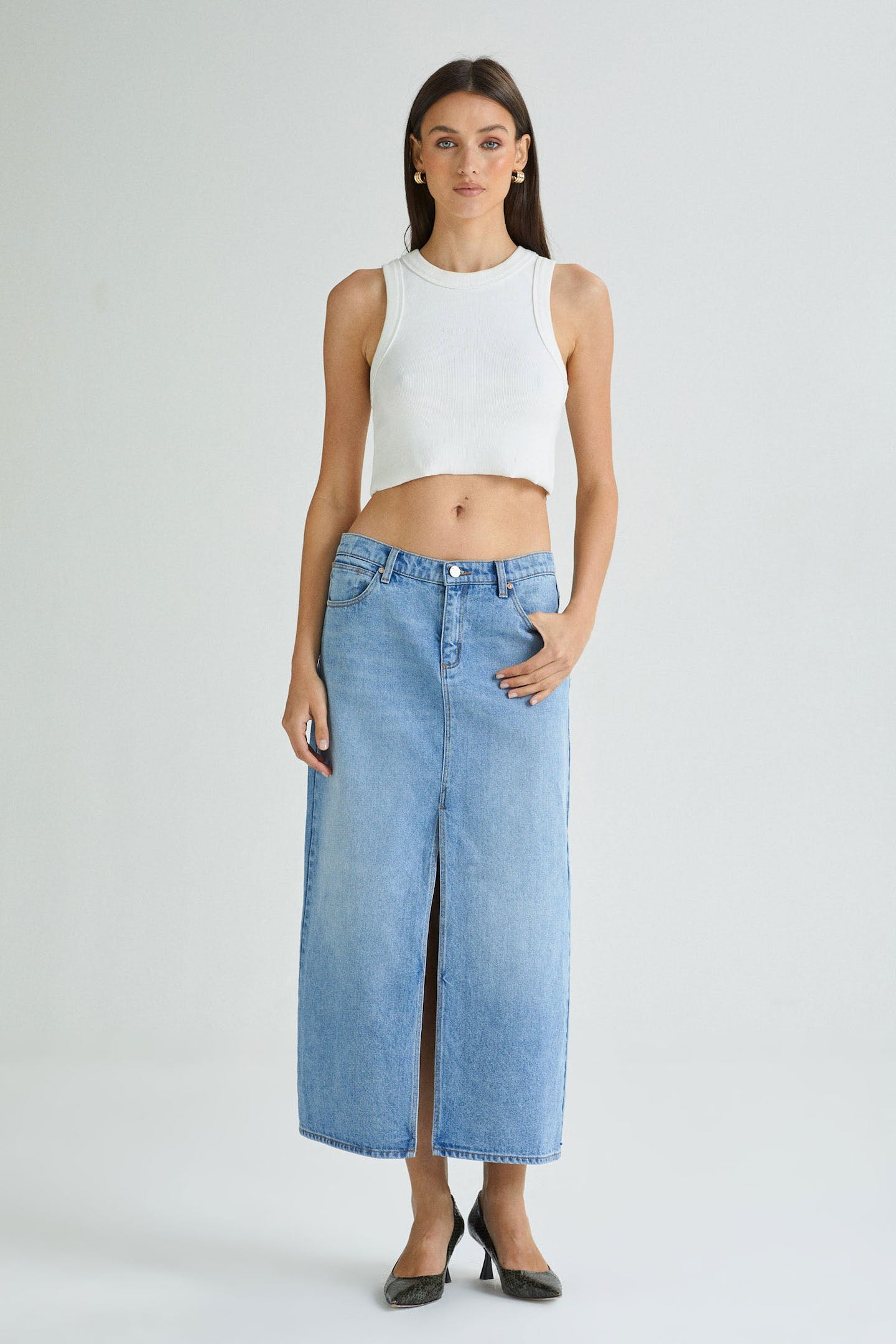 99 Low Maxi Skirt - Sylvie - Distressed Light Denim