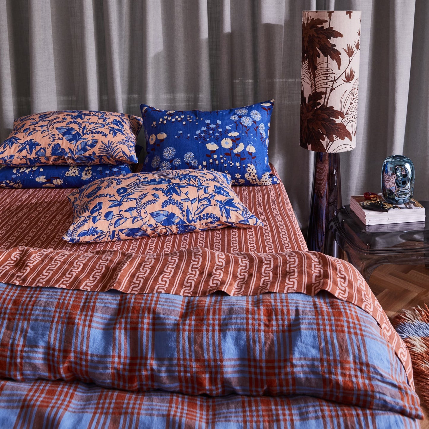 Safia Pillowcase Set - Linen - Blue Jay