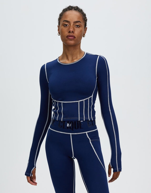 Conquest Compression Crop - Long Sleeve - Navy