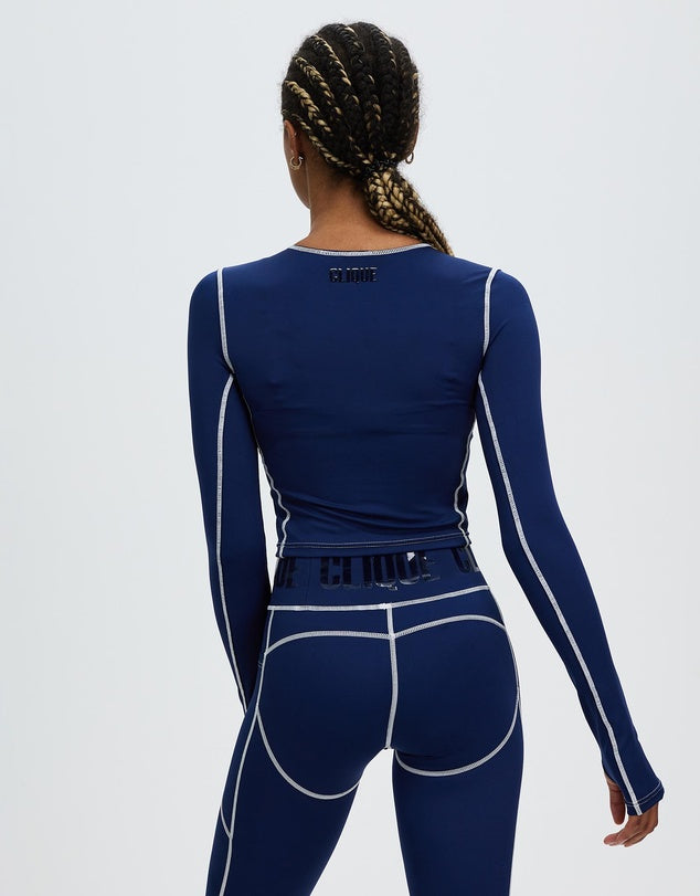 Conquest Compression Crop - Long Sleeve - Navy