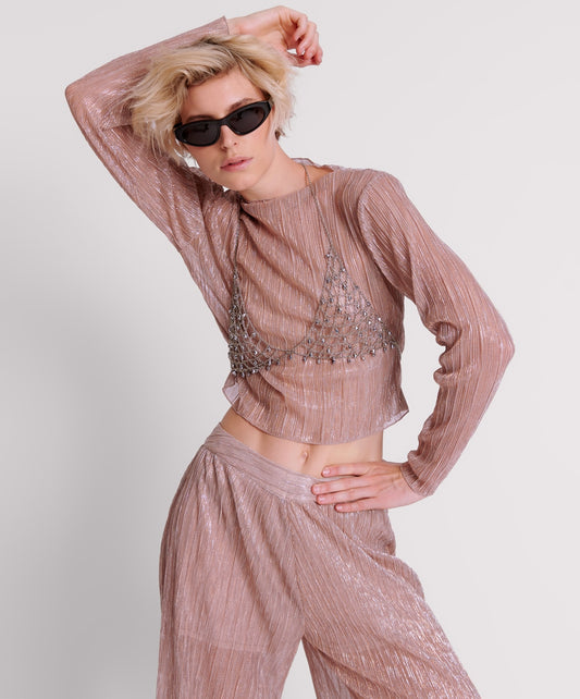 Celestial Rose Plisse Longsleeve Top