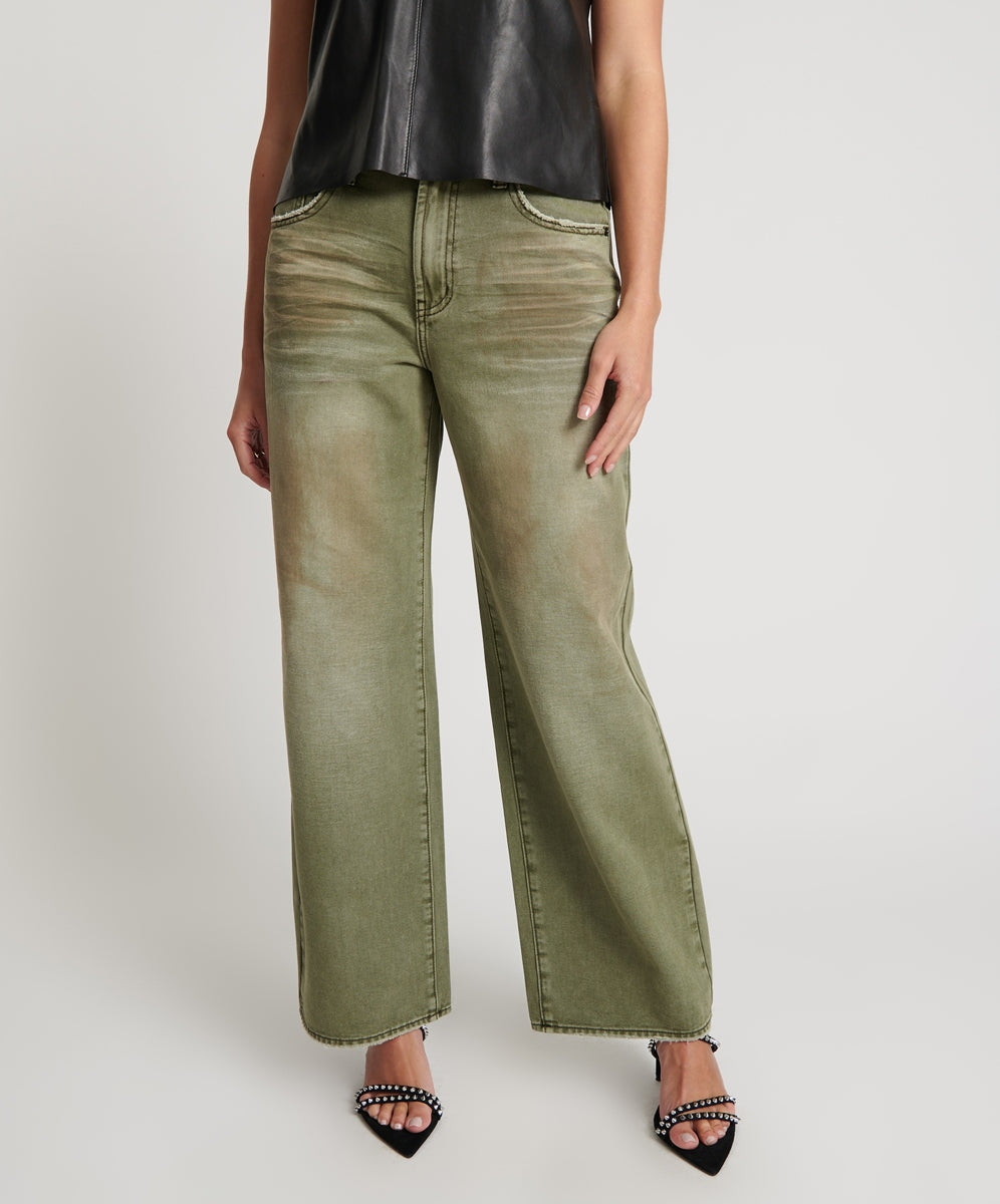 St Khaki Jackson Mid Waist Wide Leg Jeans