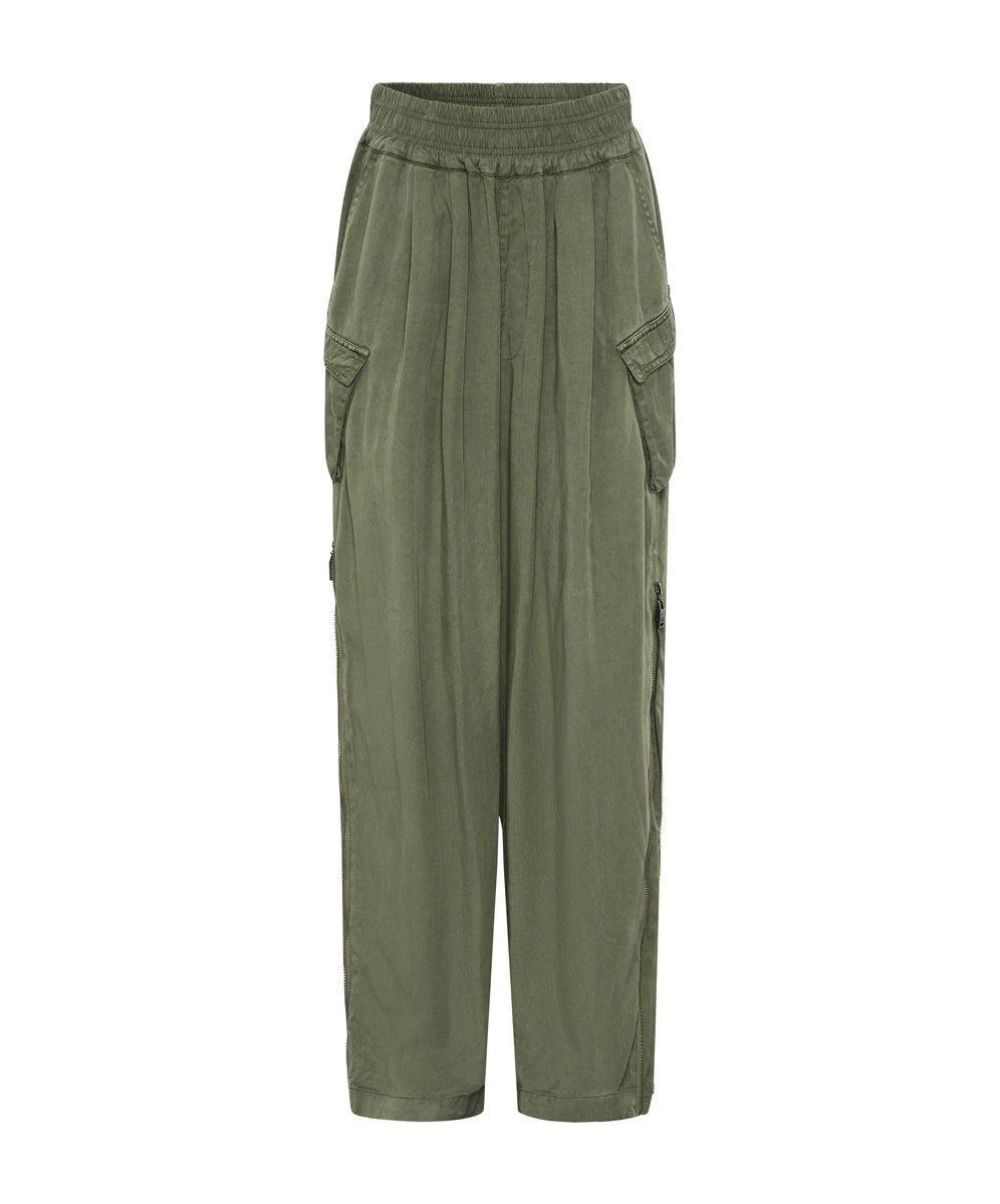 Khaki Tencel Parachute Pants