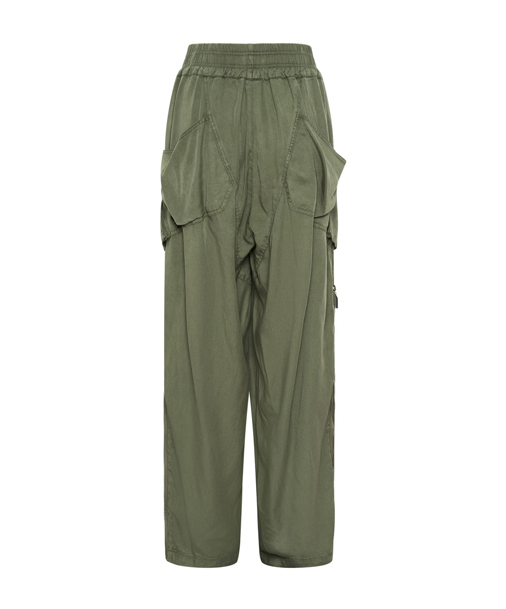 Khaki Tencel Parachute Pants