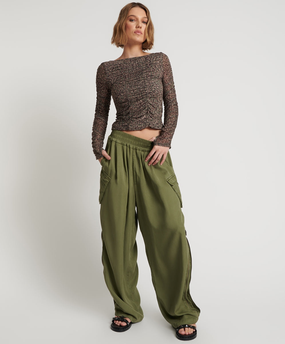 Khaki Tencel Parachute Pants