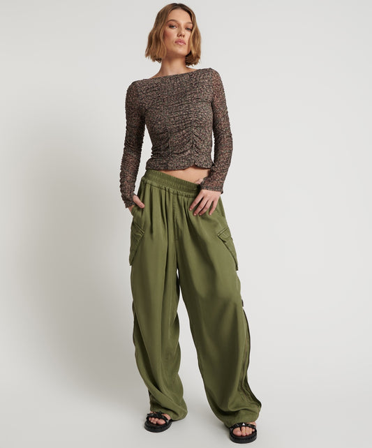 Khaki Tencel Parachute Pants