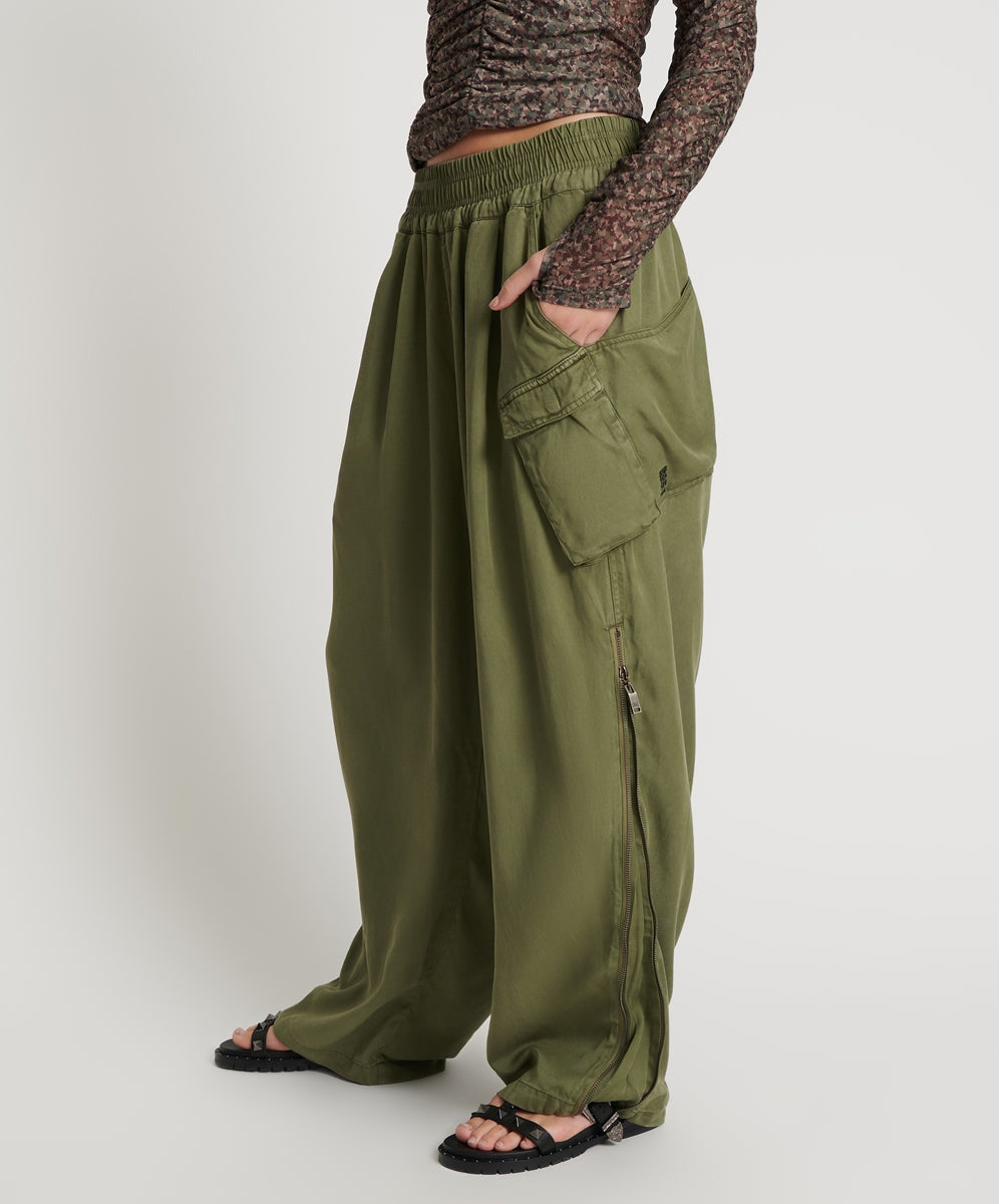 Khaki Tencel Parachute Pants