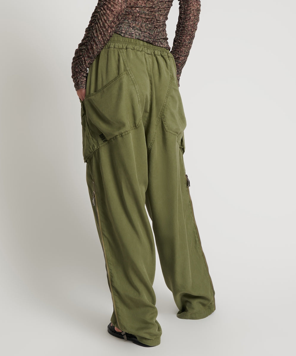 Khaki Tencel Parachute Pants