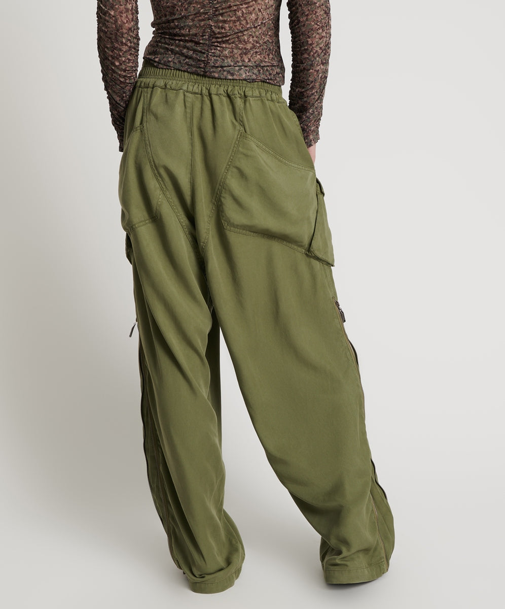 Khaki Tencel Parachute Pants