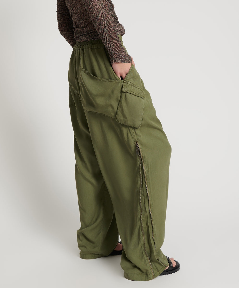 Khaki Tencel Parachute Pants