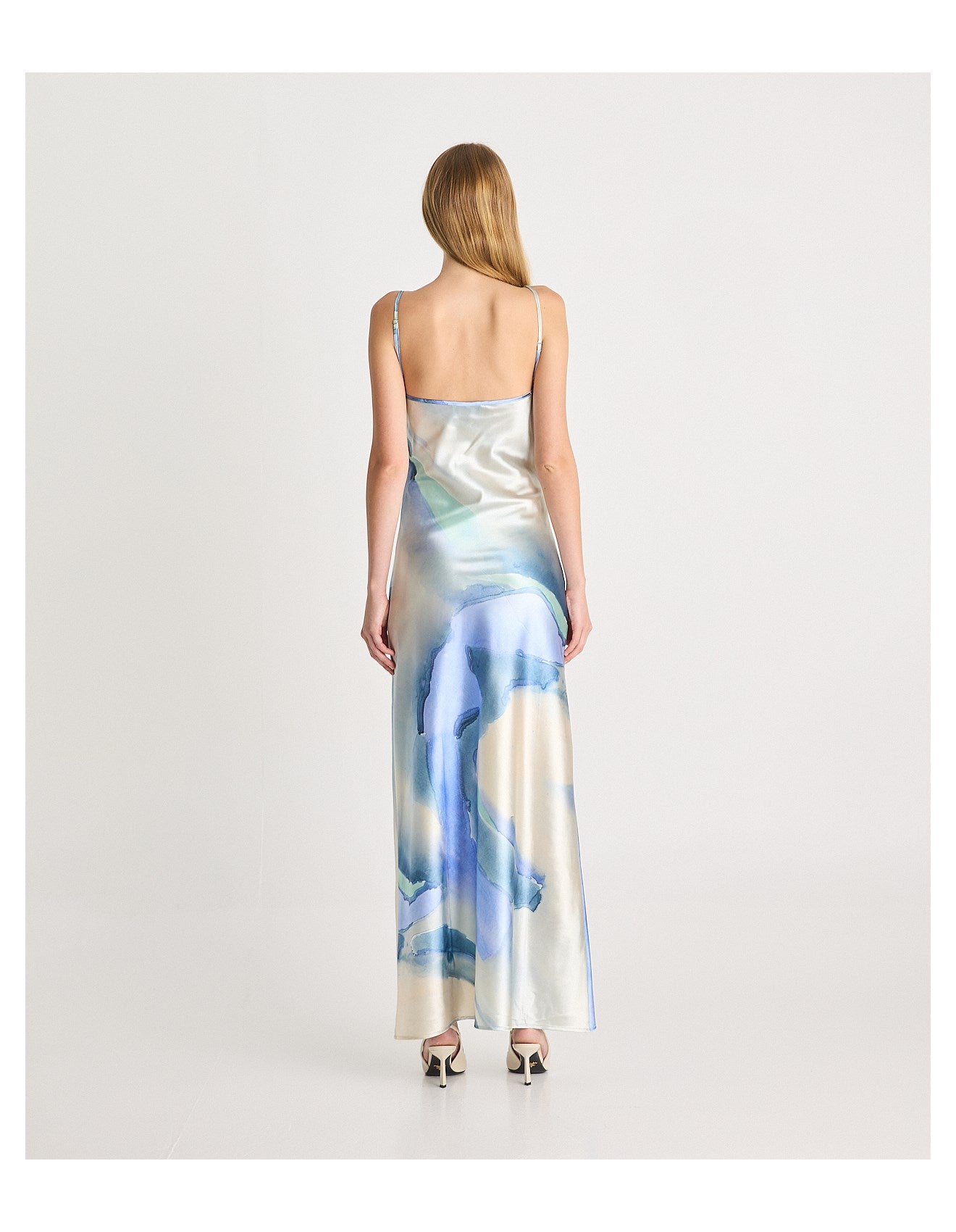 Satin Maxi Dress - Print Blue