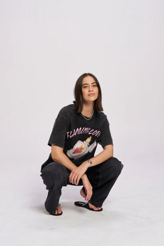 Flaming Love Acid Wash Oversize Tee