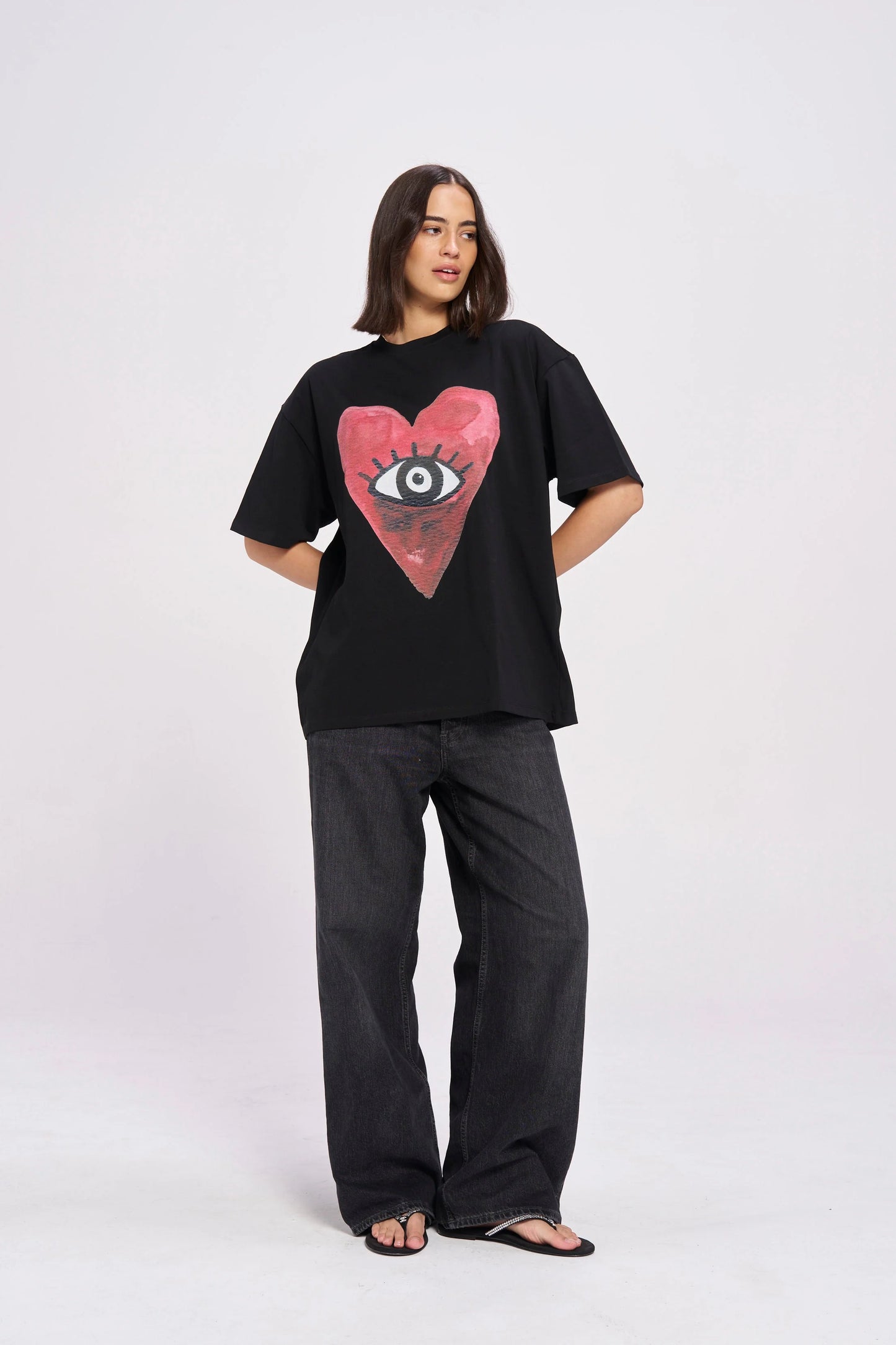 Burgundy Hearts Club Oversize Tee - Black Beauty