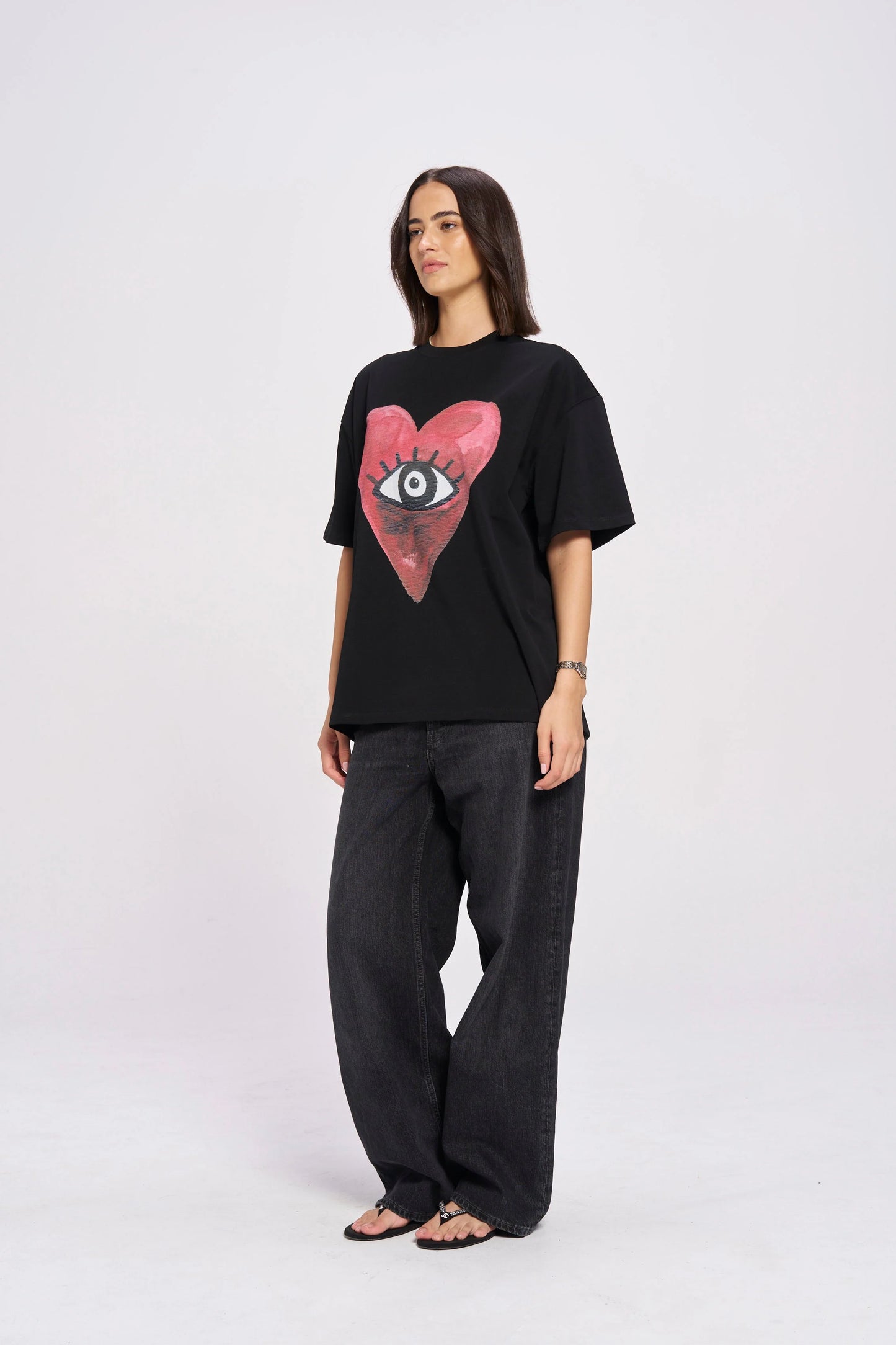 Burgundy Hearts Club Oversize Tee - Black Beauty