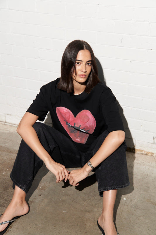 Burgundy Hearts Club Oversize Tee - Black Beauty