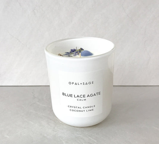 Blue Lace Agate Crystal Candle -Creativity