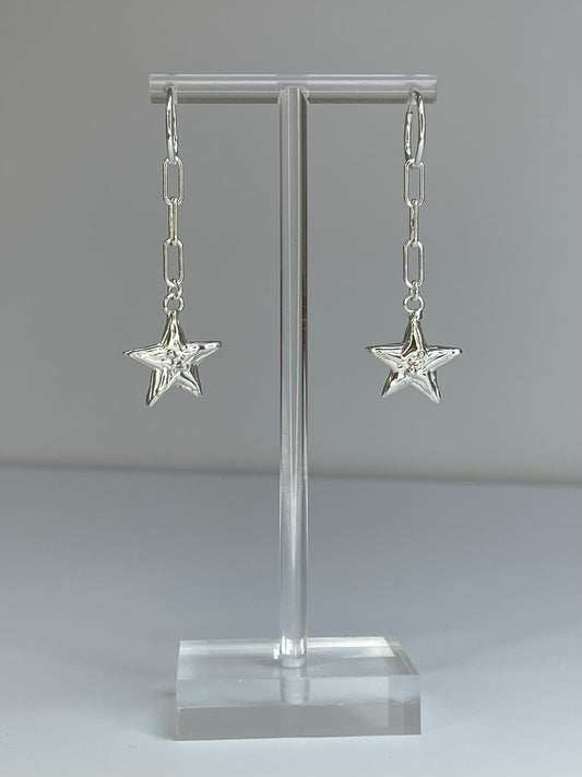 Falling Star Earrings* - Silver/White Sapphire/Sleeper
