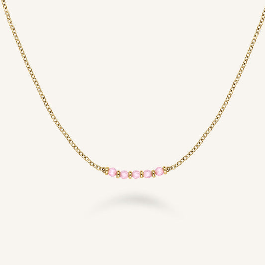 Pink 5 Row Stone Necklace - JNPRG-J811