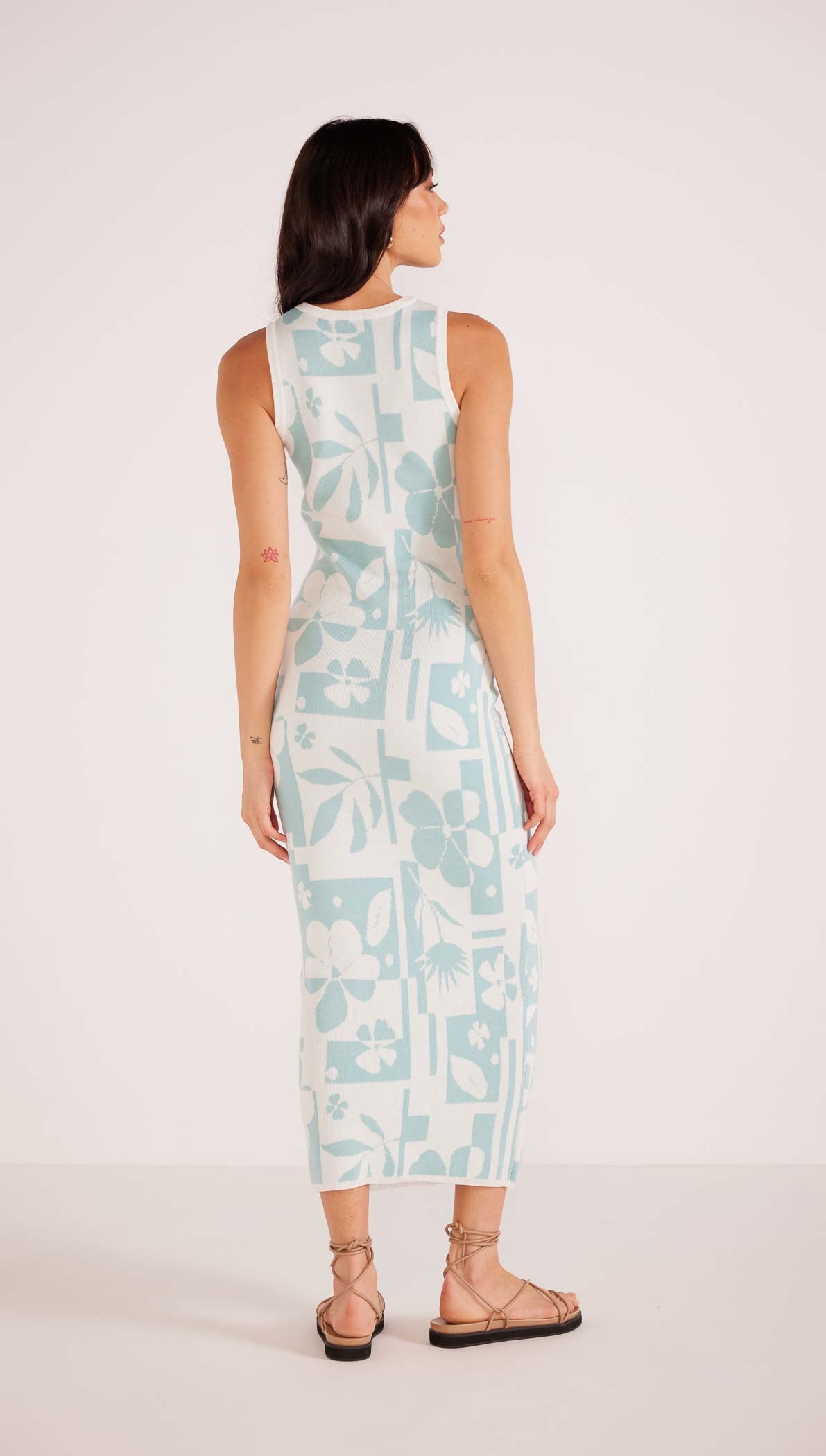 Lacy Intarsia Knit Midi Dress - White/Bluff