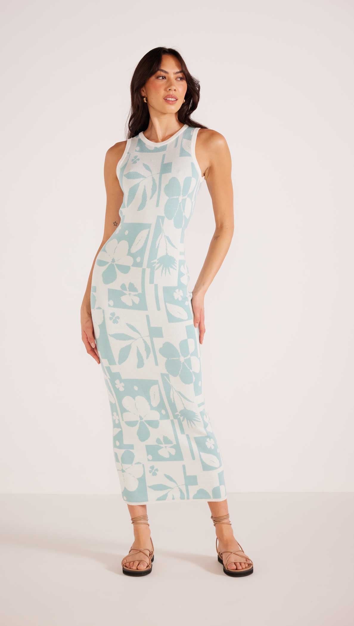Lacy Intarsia Knit Midi Dress - White/Bluff